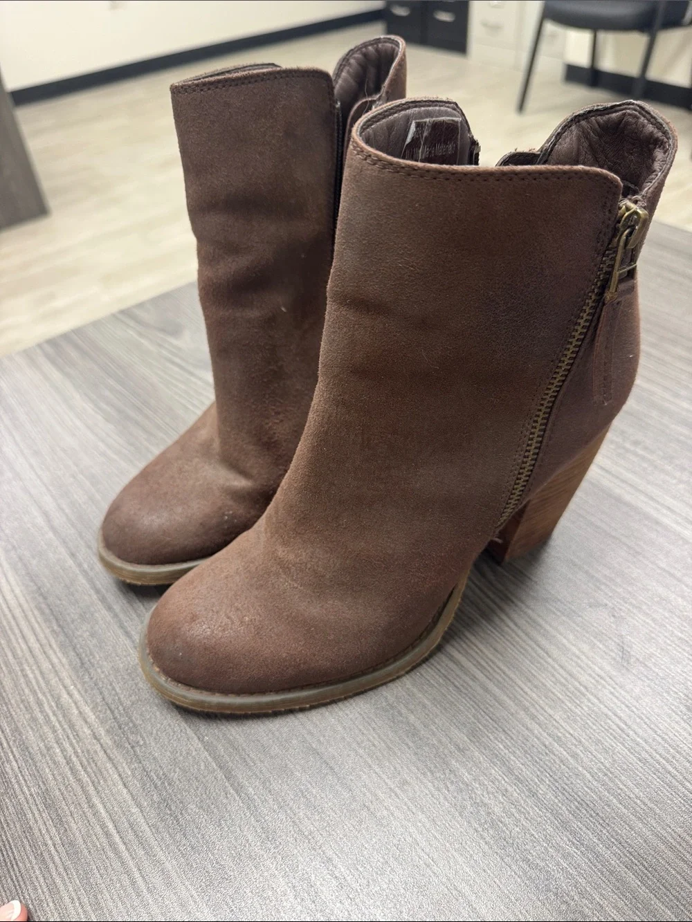 Brown Suede Wedge Ankle Boots - Women size 8.5